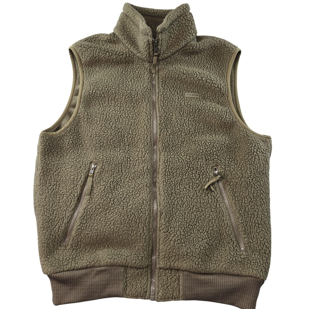 Filson Vest Mens L Green Bomber Full Zip Pockets Logo Fleece